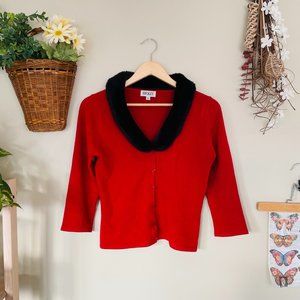 vintage faux fur trim red glam baby  cardigan